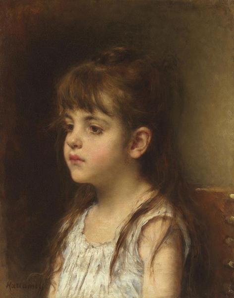 Portrait Of A Young Girl by Alexei Harlamoff Oil Painting Reproductions
