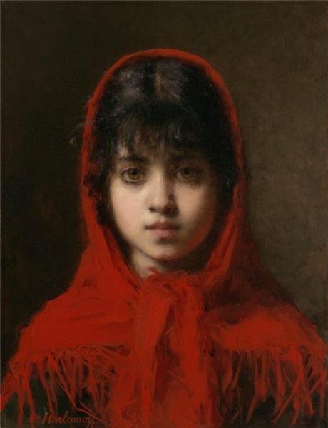 Portrait Of A Young Girl by Alexei Harlamoff Oil Painting Reproductions
