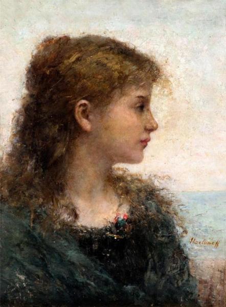 Portrait Of A Young Girl by Alexei Harlamoff