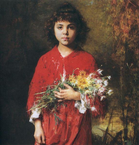 Alexei Harlamoff Portrait Of A Young Girl With Flowers