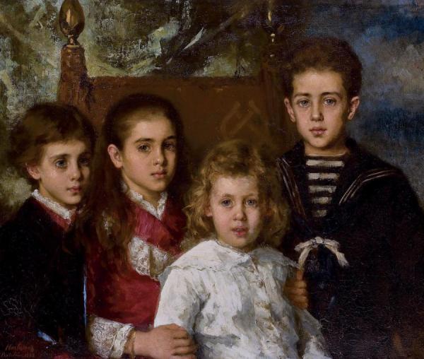 Portrait Of The Children Of Paul Demidoff by Alexei Harlamoff