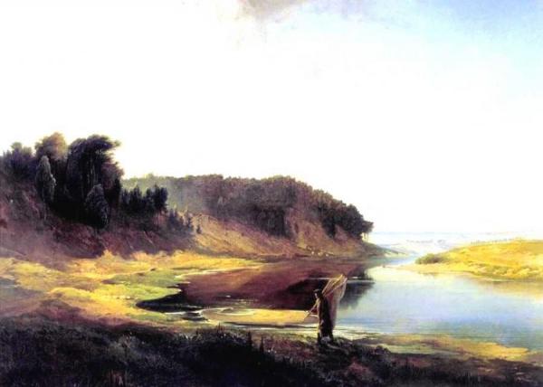 Landscape With A River And An Angler by Alexei Kondratevich Savrasov