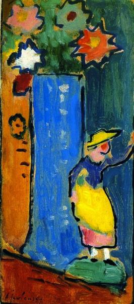 Blue Vase With Small Biedermeier Figure by Alexej Von Jawlensky