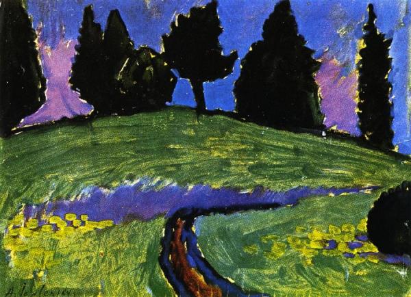 Dark Trees Over Green Slope by Alexej Von Jawlensky