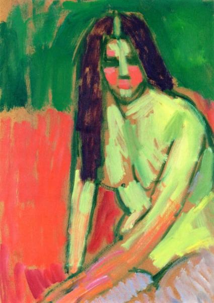 Half-nude Figure With Long Hair Sitting Bent by Alexej Von Jawlensky