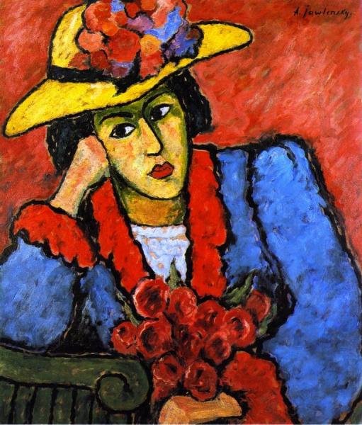 Lady In A Yellow Straw Hat by Alexej Von Jawlensky