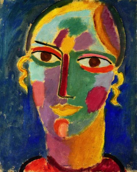 Mystical Head; Female Head On A Blue Background by Alexej Von Jawlensky
