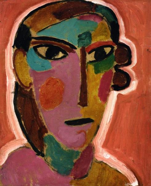 Mystical Head; Female Head On A Red Background by Alexej Von Jawlensky