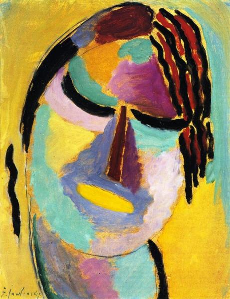 Mystical Head: Yellow Mouth Within Violet by Alexej Von Jawlensky