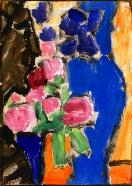 Still Life: Flower Still Life With Vase And Figure, Semi-profile by Alexej Von Jawlensky