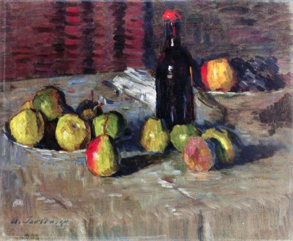 Still Life With Apples And A Bottle by Alexej Von Jawlensky
