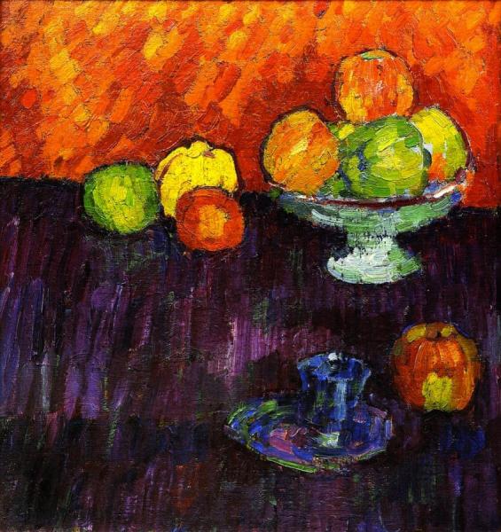 Still Life With Apples And Blue Cup by Alexej Von Jawlensky