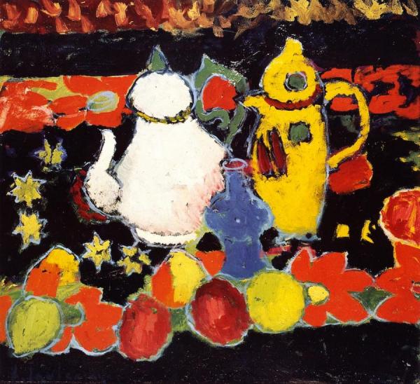Still Life With Yellow Coffee Pot And White Tea Pot by Alexej Von Jawlensky