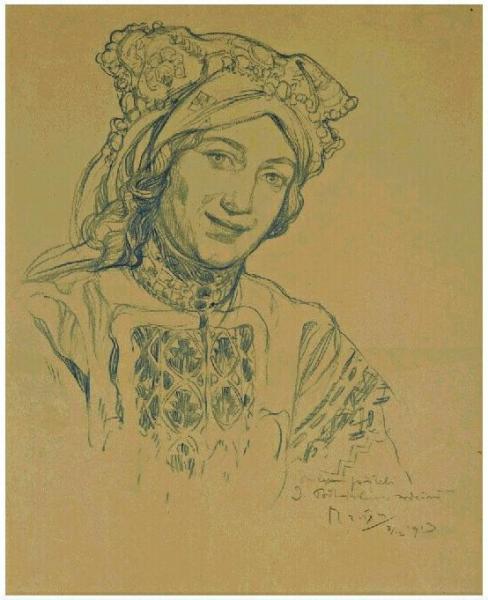 A Woman In A Folk Costume by Alfons Maria Mucha Oil Painting Reproductions