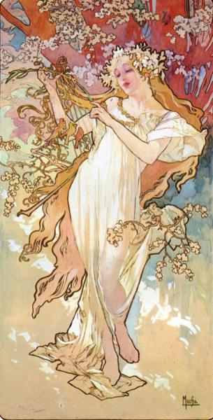 The Four Seasons: Spring by Alfons Maria Mucha Oil Painting Reproductions