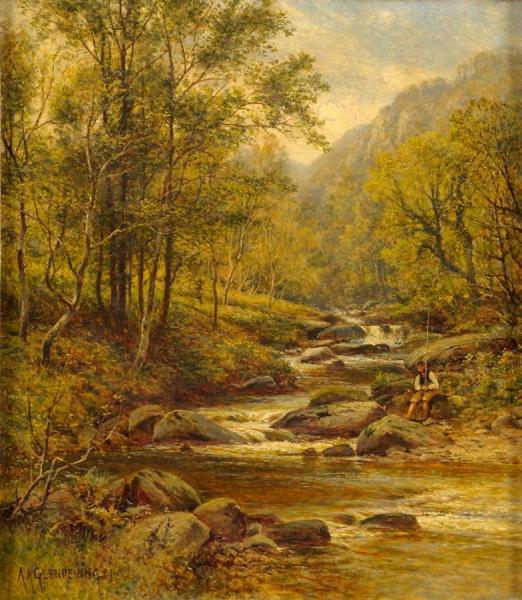 Angler On The Stream by Alfred A. Glendening, Jr