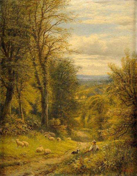 Wooded Landscape With Shepherd by Alfred A. Glendening, Jr Oil Painting Reproductions