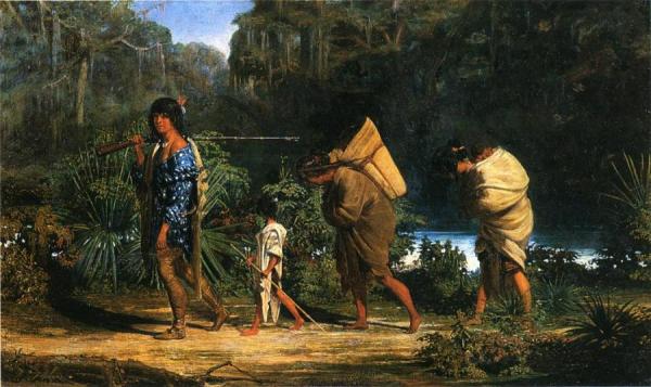 Louisiana Indians Walking Along A Bayou by Alfred Boisseau