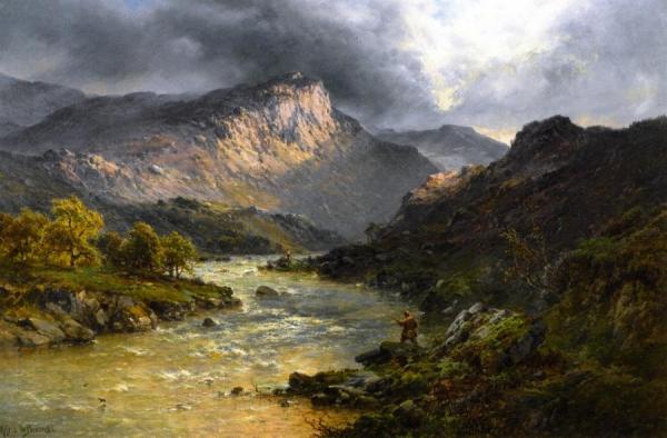 A Salmon Trout Stream, Cader Idris, North Wales by Alfred De Breanski, Sr.