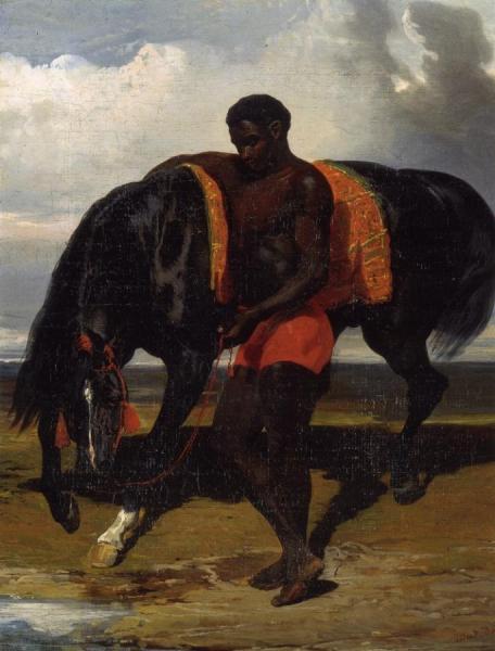 Alfred De Dreux African Tending A Horse By The Sea