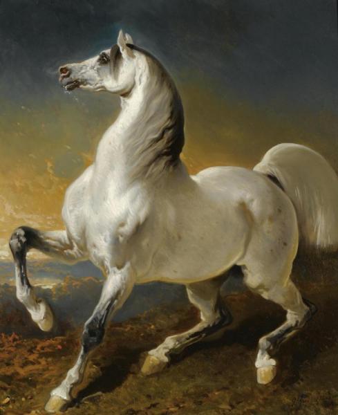 Alfred De Dreux Etalon Gris EffrayÉ Par L'orage
