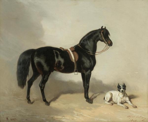 Un Cheval Arabe Et Bulldogue by Alfred De Dreux