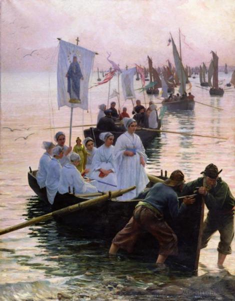 Arrivée Du Pardon De Sainte Anne De Fouesnant à Concarneau by Alfred Guillou Oil Painting Reproductions