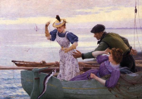 Her First Catch by Alfred Guillou Oil Painting Reproductions