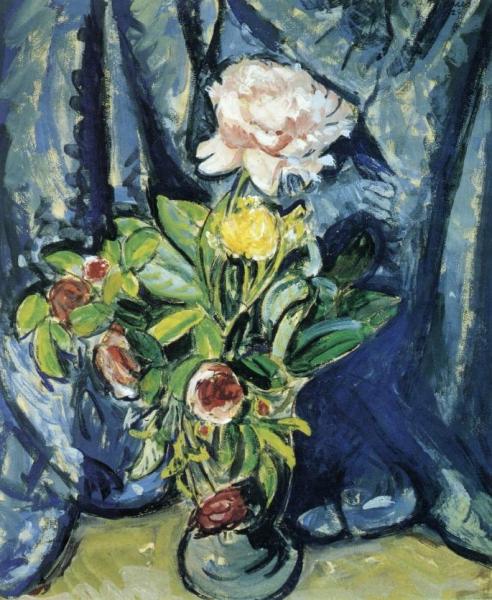Flowers Against A Blue Drape by Alfred Henry Maurer