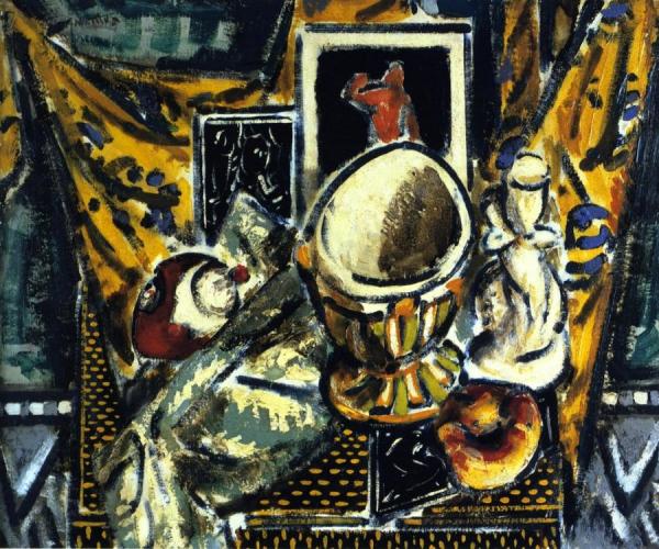 Still Life With Candlestick, Brass Bowl, And Yellow Drape by Alfred Henry Maurer