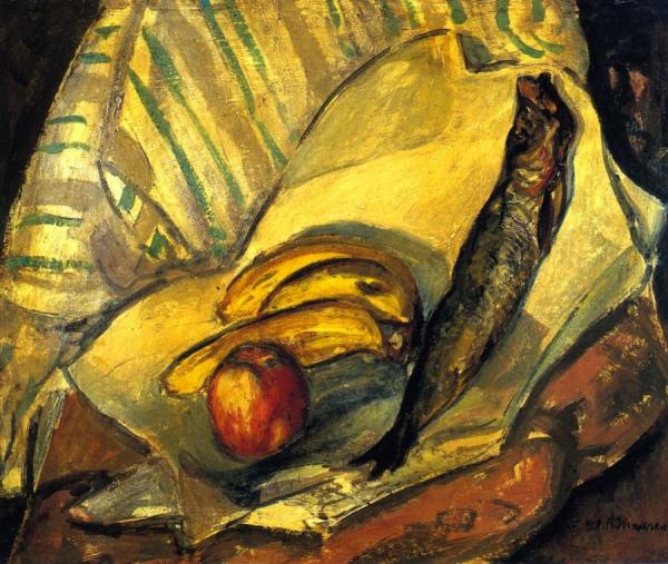 Still Life With Trout, Bananas And Apple by Alfred Henry Maurer