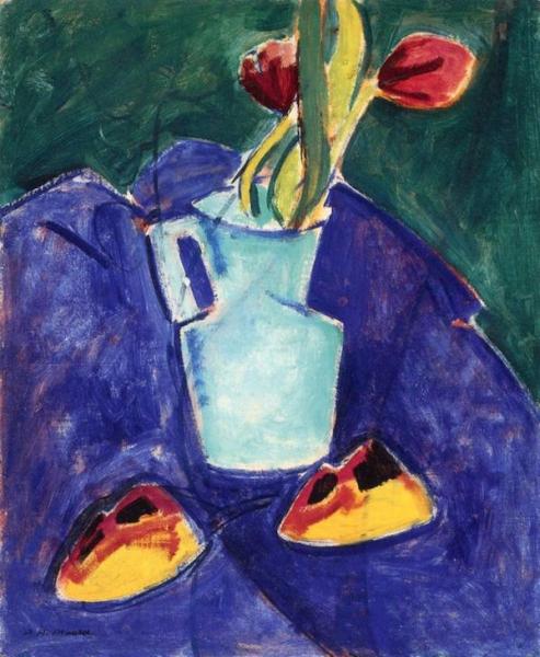 Tulips In A Green Vase by Alfred Henry Maurer