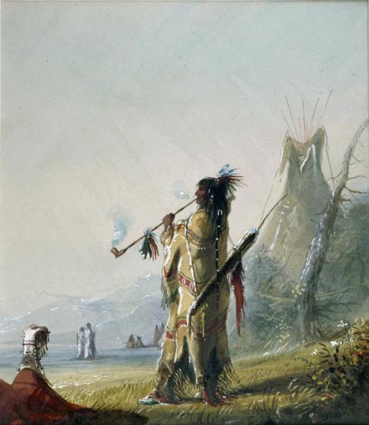 A Shoshonee Indian Smoking by Alfred Jacob Miller