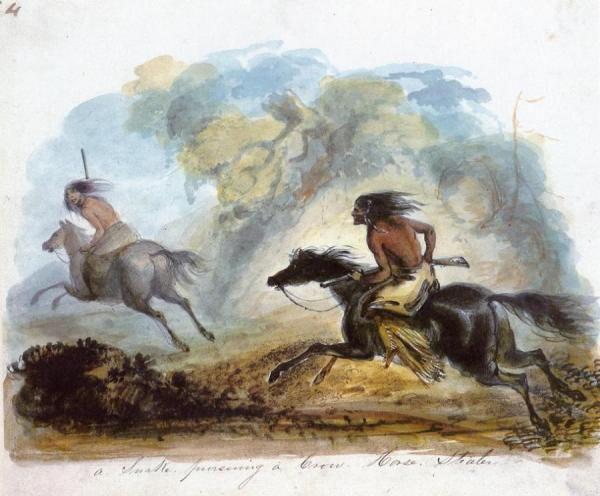 A Snake Pursuing A Crow Horse Stealer by Alfred Jacob Miller