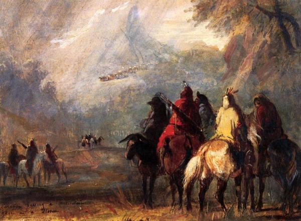 Caravan Passing A Mountain Gorge In A Storm by Alfred Jacob Miller Oil Painting Reproductions