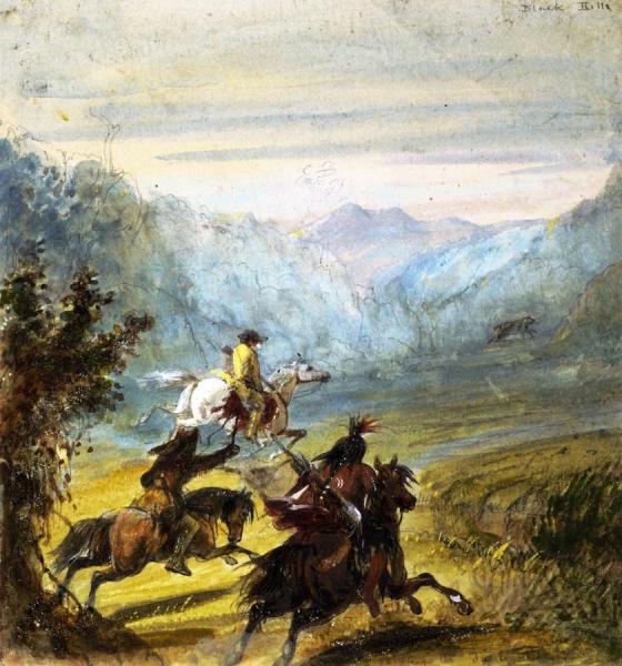 Chase Of The Grizzly Bear, Black Hills by Alfred Jacob Miller Oil Painting Reproductions
