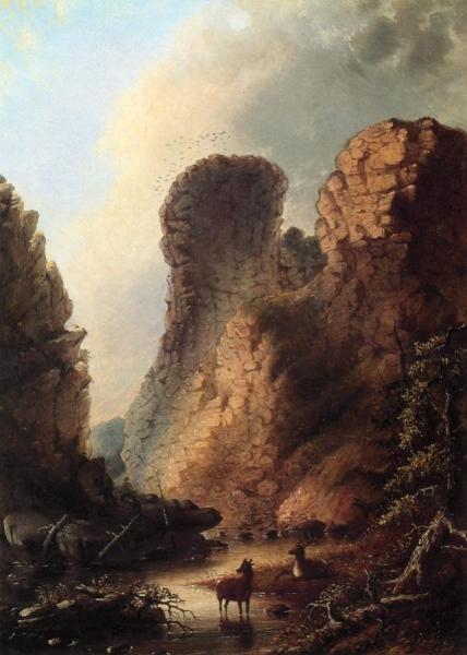 Deer By The River, Wyoming by Alfred Jacob Miller