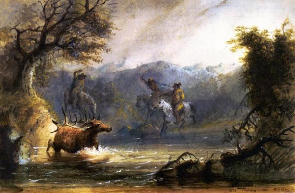 Elk Taking The Water by Alfred Jacob Miller