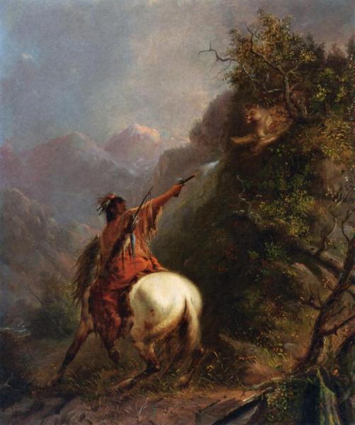 Indian Shooting A Cougar by Alfred Jacob Miller Oil Painting Reproductions