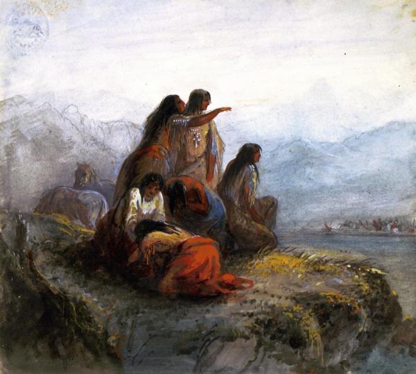 Indian Women Watching A Battle by Alfred Jacob Miller