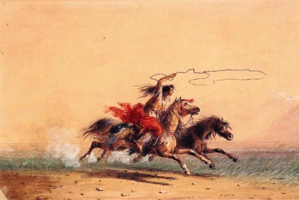 Lassoing Wild Horses by Alfred Jacob Miller