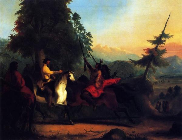 Sir William Drummond Stewart Meeting Indian Chief by Alfred Jacob Miller