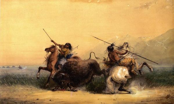 Two Indians Killing A Buffalo by Alfred Jacob Miller Oil Painting Reproductions