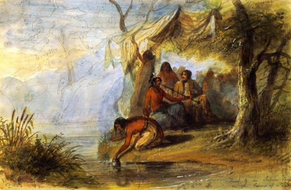 Visit To An Indian Camp On The Border Of A Lake by Alfred Jacob Miller