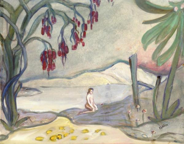 Alfred Kubin Kneeling Nude In Exotic Landscape