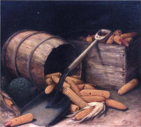 Barrel And Box Of Corn With Scoup by Alfred Montgomery