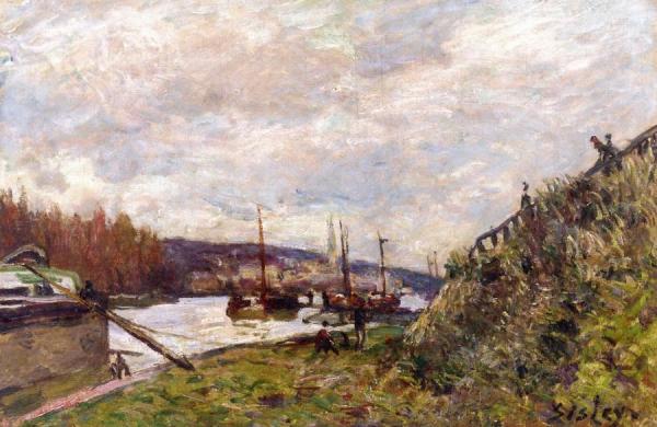 Barge On The Seine, Autumn Effect by Alfred Sisley