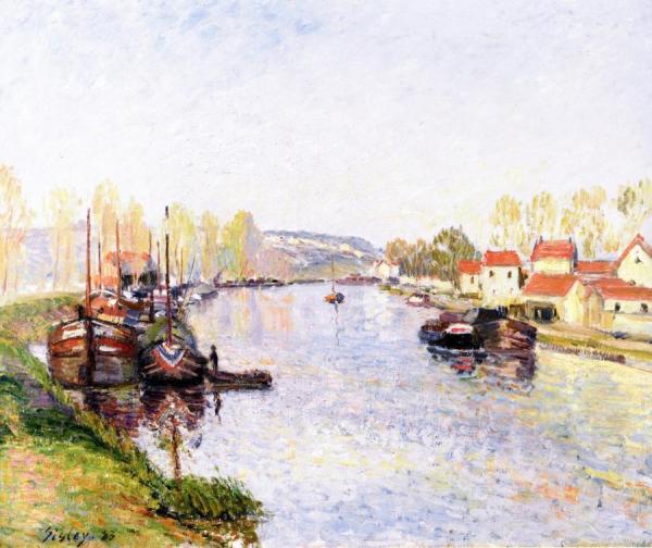 Barges On The Loing by Alfred Sisley