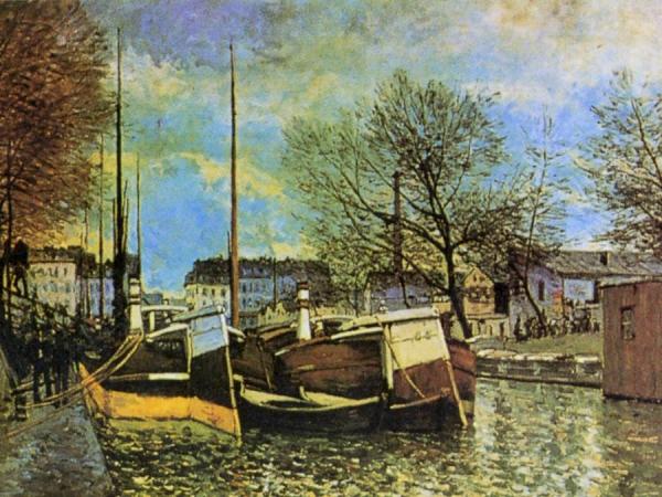 Barges On The Saint-martin Canal by Alfred Sisley