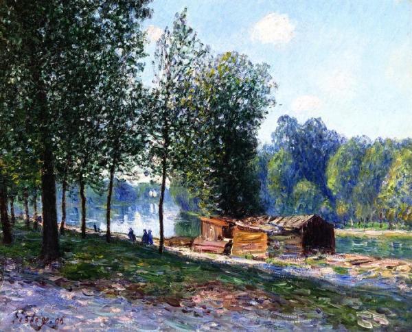 Cabins By The River Loing, Morning by Alfred Sisley